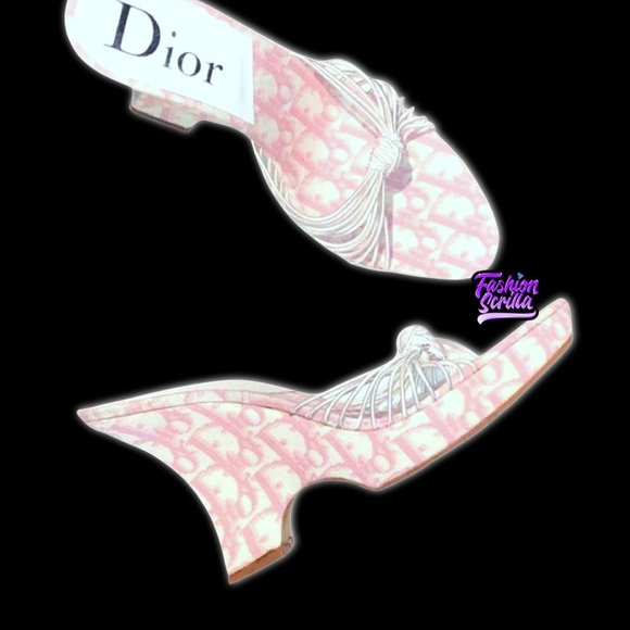 DIOR Girly Pink Monogram Logo Denim Trotter Platform Wedge Sandal Mule - Picture 10 of 10